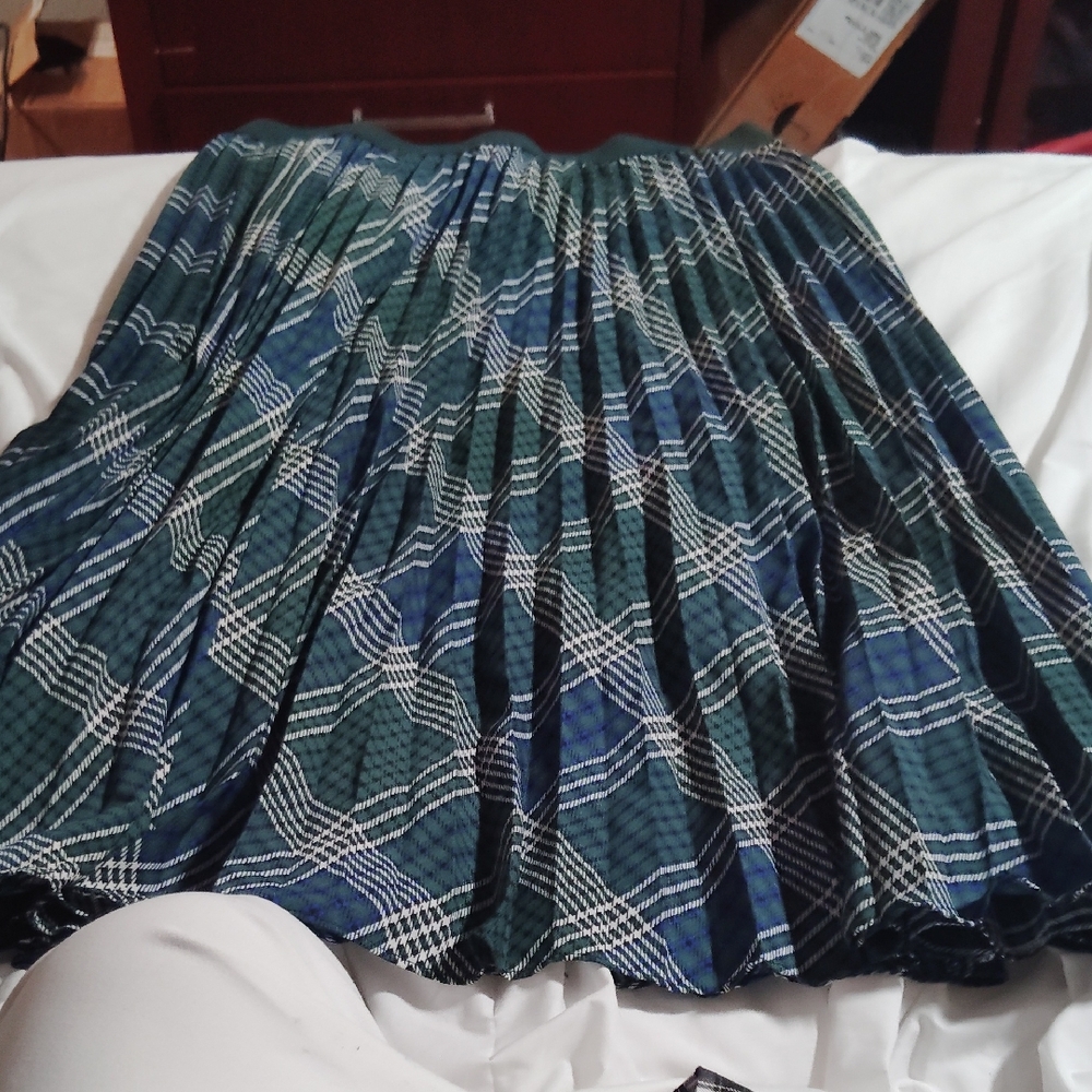 Blue Midi A-Line Pleated Skirt